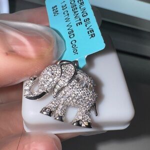 Sterling Silver Moissanite Elephant Pendant